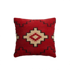 <b>Red</b> Geometric Pattern Woven <b>Throw</b> Pillow Square Bohemian Style Decorative Cushion Cover Textile Material Hand Washable - Product Image 1