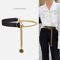 Ceinture Fine en Similicuir et Chaîne Métallique Effet Patchwork Passe-Partout, pour Femmes Façonnant la Silhouette