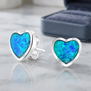 Vente en gros de boucles d'oreilles en argent sterling 925 avec opale bleue synthétique en forme de cœur pour femmes, cadeau de fiançailles et de mariage DR032826E - Product Image 3