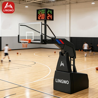 Panier de basket pliable mécanique sans système hydraulique avec chronomètre de 24 secondes, panneau arrière en verre trempé HD LED pour stade intérieur