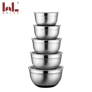 Estilo americano 14-30CM Acero inoxidable pulido 201 Juego de cuencos para mezclar Tapas de silicona para hoteles Restaurantes Cena de una sola cantidad - Product Image 4