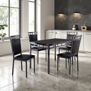 Set <span class=keywords><strong>da</strong></span> 5 Pezzi: 1 Tavolo e 4 Sedie, Tavolo in Finto Marmo e Sedie in Ecopelle, per <span class=keywords><strong>Cucina</strong></span>, <span class=keywords><strong>Soggiorno</strong></span>, Villa o Appartamento in Stile Rustico - Product Image 4