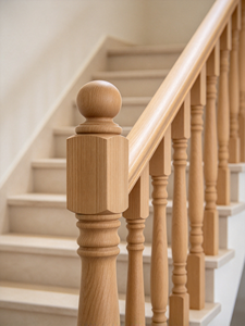Poteau d'escalier classique en bois massif avec embout sphérique, balustre pour garde-corps domestique, fournisseur en gros, fabricant sur mesure, intérieur - Product Image 2