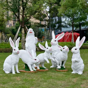 Life Size Rabbit Statue Larger Fiberglass Simulation Animal Sculpture For Outdoor Garden Courtyard Landscape Decoration