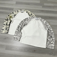 T-shirt à manches longues en coton oversize pour homme, style streetwear, color block, camouflage, tricot gaufré, personnalisé