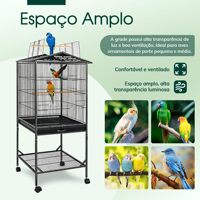 Cage à perroquets robuste en fer, à toit ouvert, avec support roulant mobile, étagère de rangement inférieure et espace multi-perchoirs, pour perroquets de taille moyenne, moderne et populaire