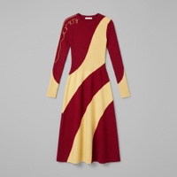 Ropa de Invierno Personalizada para Mujer Estilo Occidental, Blusa de Canalé con Bordado de Hilos Dorados, Vestido Rojo de Manga Larga para Mujer