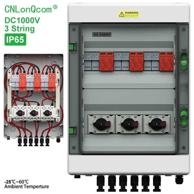 CNLonQcom DC1000V 3 String Solar PV Combiner Box 32A 3in 3out IP65 Waterproof for Solar Panel Array Systems