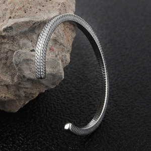Yunnique Titanium Steel Cuff Bracelet Open Design Textured Steel Color Smile <b>Men</b> Women Jewelry Gift 280709 - Product Image 3