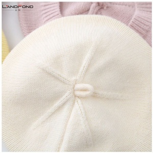 Landfond accesorio otoño e invierno Bebé niñas lindo flor boinas gorra de punto sombrero de pintor - Product Image 4