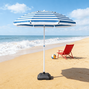 Sombrilla de Playa con Rayas, Muebles de Exterior Comerciales, Diseño 2025 con Madera Azul y Blanca, Aluminio Clásico para <span class=keywords><strong>Patio</strong></span>, Hotel, Jardín - Product Image 1