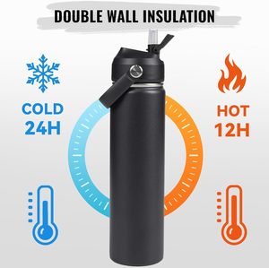 Bouteille d'eau isotherme en acier inoxydable de 24 oz, à large ouverture, double paroi sous vide, avec paille en silicone, anti-transpiration et anti-fuite, sans BPA - Product Image 5