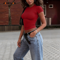 Vente en gros de hauts courts slim personnalisés pour femmes, couleur unie, t-shirt pour femmes avec col rond, vêtements streetwear pour femmes, fabricant