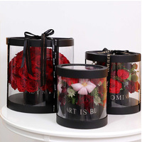 Boîte de décoration de cadeau en forme de cylindre en plastique transparent avec couvercle pour rose