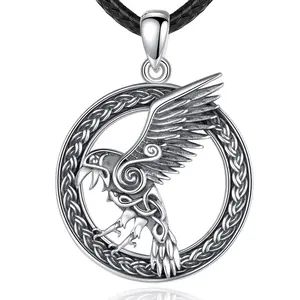 Original Design Fine Jewelry 925 Sterling Silver Celtic Crow Viking Raven Pendant Necklaces for Men