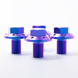 สลักเกลียวหน้าแปลนโลหะผสมไทเทเนียม CNC GR5 สีฟ้าไหม้ หัวกลม ขนาด UNF เกลียว ASME 25 มม. สลักเกลียวมอเตอร์ไซค์แบบกำหนดเอง - Product Image 2