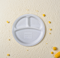 Assiettes de fécule de maïs écologiques à 3 compartiments-100% Vaisselle jetable ronde biodégradable compostable et étanche 10 pouces