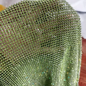 Luxury Fashion Metal Crystal Mesh Fabric Copper Chainmail Rhinestone Fabric For Hang Bag Clothing