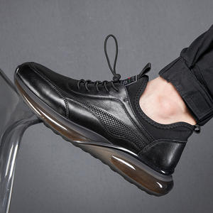 Chaussures de marche et de course noires personnalisées avec logo d'entraîneur, en cuir véritable, coussinées, baskets décontractées - Product Image 2