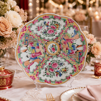 Assiette décorative en céramique de style chinois peinte à la main de 9 pouces, motif rose, ronde, sur pied haut, pour la présentation de mariage