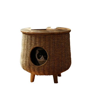 Modern Solid Breathable Cat <b>Bed</b> <b>Cave</b> with Rattan Wood for Living Room-Summer & Winter Use - Product Image 1