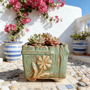 Maceta de Cerámica para Suculentas de Escritorio, con Orificio de Drenaje, Mini Maceta Creativa de Cerámica Rústica, Decoración Retro para el Hogar - Product Image 3
