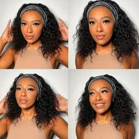 Perruque Bob Courte Ondulée 200% Cheveux Humains Transparente Pas Chère en Liquidation avec Bandeau pour Femmes 10-16 Pouces Brésilien Remy