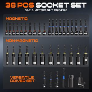 86-Piece Magnetic Impact Nut <b>Driver</b> <b>Set</b> Slotted/Phillips Bits Metric/SAE Socket Adapters Universal Joint Flexible Shaft XL0199 X - Product Image 4
