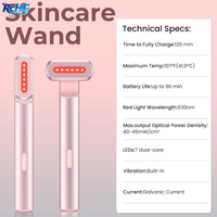 Baguette de luminothérapie rouge 620 nm 4-en-1, microcourant pour le visage et le cou, masseur LED anti-âge de qualité médicale pour usage domestique