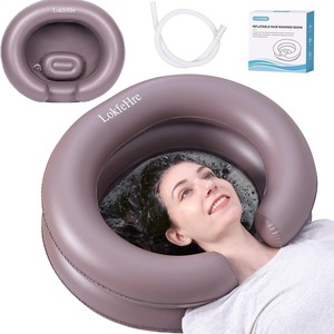 Bassin de lavage de cheveux gonflable portable en PVC, bac à shampoing pour personnes âgées, alitées, femmes enceintes, patients, noir et blanc - Product Image 2