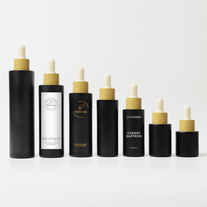 Матовый черный 1 унция 2 унции уникальная пустая стеклянная бутылка капельницы с золотой крышкой для масла для волос и упаковки масла для тела - Product Image 3