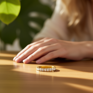 Golden Eternity <b>Band</b> Ring With Round Natural Stones Prong Setting Classic Wedding Engagement Jewelry For Women's T0511 - Product Image 2