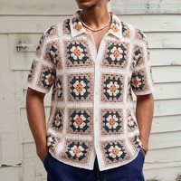 T-shirt pour homme en maille respirante à découpes décontractées à la mode, col rabattu, tricoté à la main, polo pour homme