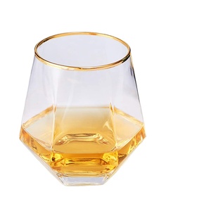 Diamond Shaped Plastic Stemless Wine Glasses Disposable 12 Oz Gold Whiskey Cups Shatterproof Recyclable Champagne Flutes