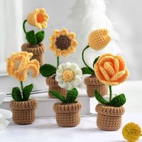 Mini plantes en pot en laine crochetées à la main, fleurs créatives en tricot, décorations florales pour Halloween, rentrée scolaire, Noël, fête des mères