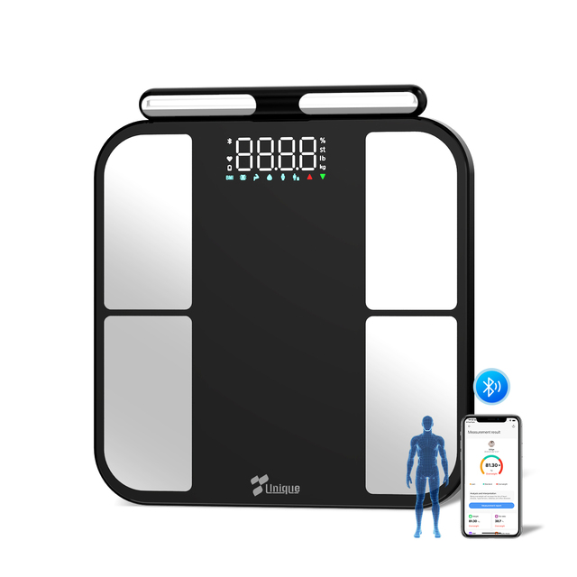 Unique 180Kg  Smart Medical Scale LED Glass Platform BMI Hand Held Weighing Scale for Human Fat Body OEM Customizable