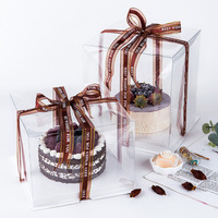 Boîte-cadeau Festive à grande couche, emballage de gâteau avec ruban et couvercle pré-plié, boîte à gâteau transparente pour animaux de compagnie