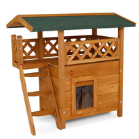 Maison pour chat d'extérieur en bois imperméable à deux niveaux avec balcon et échelle, vente en gros