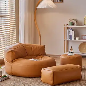 เบาะนั่งโซฟาหนังพียูสำหรับผู้ใหญ่ทำจากผ้าลินินขนาดเล็กสีน้ำตาลเหลืองขนาดใหญ่ห้องนั่งเล่นดีไซน์ใหม่
