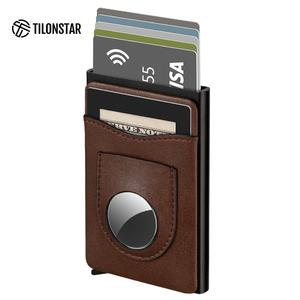 TILONSTAR TVC406 Slim Stylish Aluminum Automatic Pop up Business CardHolder With Slimline Leather Card <b>Holders</b> for AirTag <b>Holder</b> - Product Image 1