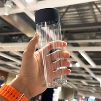 Bouteilles cylindriques en plastique PET de qualité alimentaire, jetables, pour boissons froides, café, soda, jus de fruits, thé au lait, imprimées en sérigraphie noire
