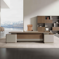 Ensemble de bureau de direction moderne et luxueux, durable, avec bibliothèque assortie et panneau de rangement LED, garantie de 10 ans