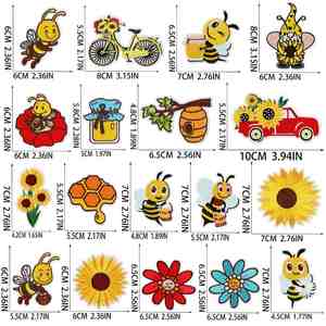 Patch brodé thermocollant Famille d'abeilles jaunes, motif nid d'abeille, pour vêtements, sacs, grandes vestes - Product Image 3