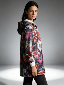 SWEET BABE เสื้อแจ็คเก็ตสีฟ้าพิมพ์ลายดอกไม้ขนาดพลัสไซส์สำหรับผู้หญิง – เสื้อฮู้ดมีซิปแบบลำลองพร้อมดีไซน์ลายดอกเดซี่ - Product Image 2