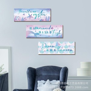 Mermaid Wooden Wall Hanging <b>Sign</b> Blue Purple Rectangle Home Decor Children's Rooms <b>Bathroom</b> Decoration - Product Image 2