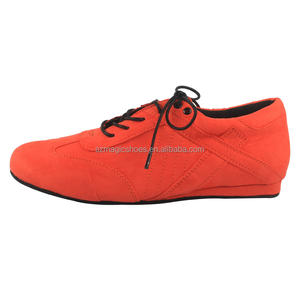Zapatos de Baile Profesionales Unisex Cómodos de Ante Sintético Naranja para <span class=keywords><strong>Bachata</strong></span>, Baile de Salón, Jazz, con Suela Cepillada y Tacón Plano - Product Image 1