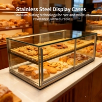 Vitrine de Comptoir Élégante en Verre Trempé et Acier Inoxydable, Design Recyclable pour Cafés