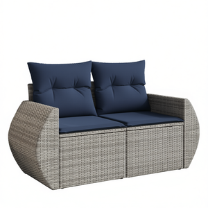 Sofá de Patio de Dos Plazas en Poliratán Gris con Cojines, Sofá de Jardín para Exteriores, Impermeable, Diseño Contemporáneo - Product Image 1