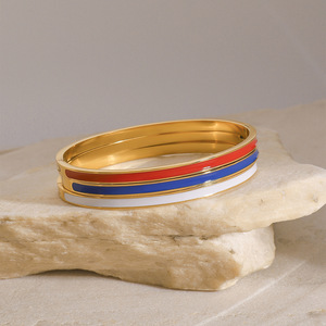 Yueli Stainless Steel Cuff <b>Bracelet</b> <b>Red</b> Blue White Enamel Unisex Gift Jewelry - Product Image 3