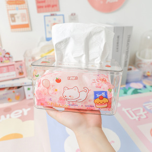 Transparent Tissue Box With Cute Stickers For Desk Home Office Organizer Storage Case - Product Image 2